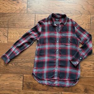 Madewell Women's Size Small Black/Red Plaid Button Down Long Sleeve Tunic Shirt